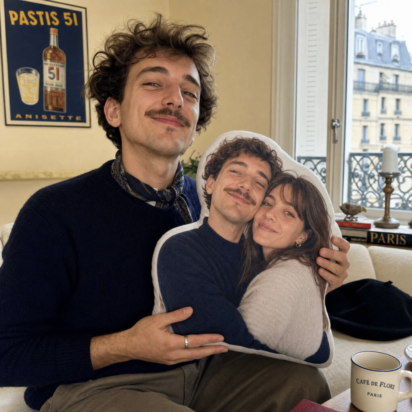 Coussin visage tenu par un couple
