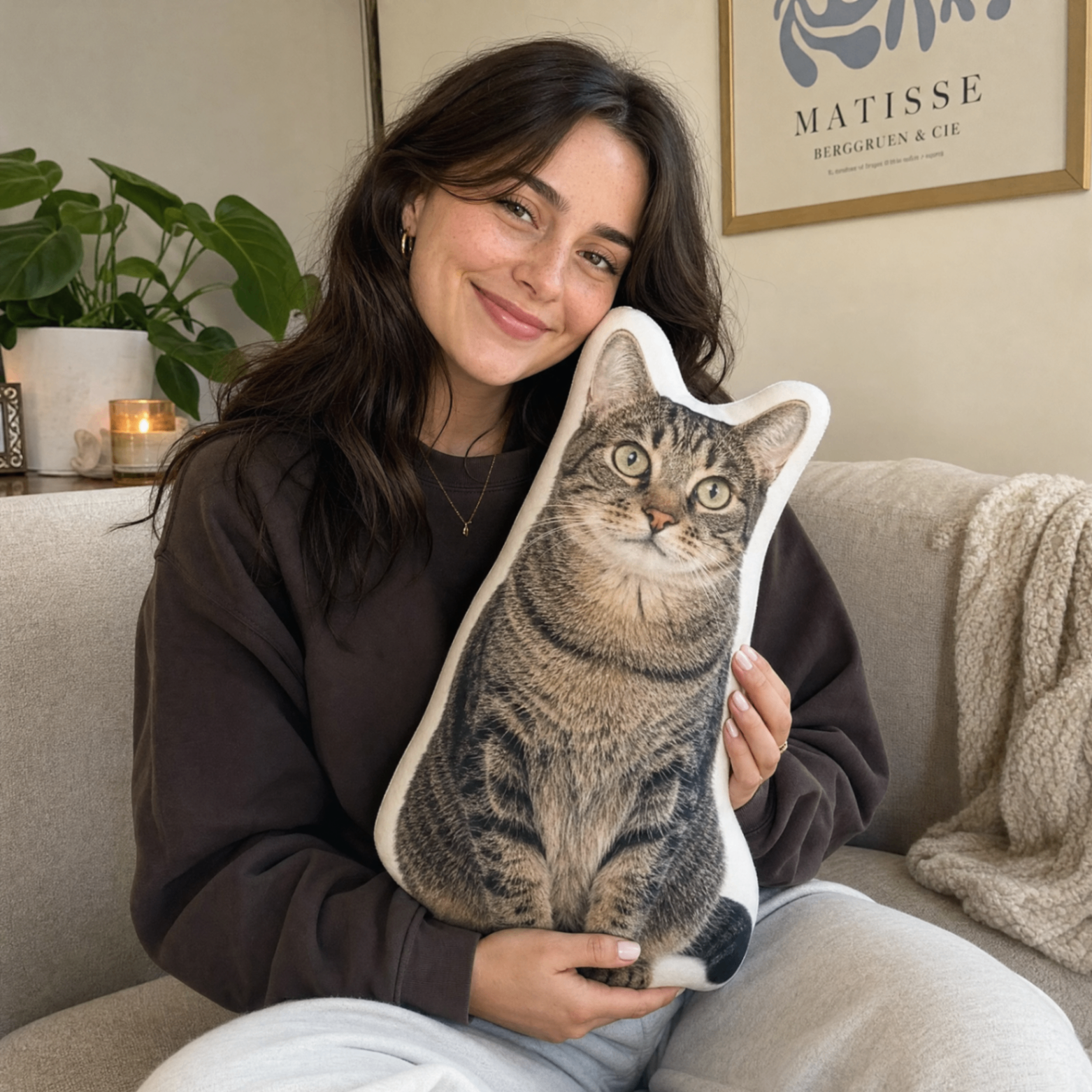 Coussin en forme de chat tigré
